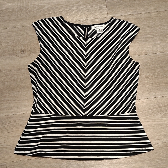Liz Claiborne Tops - Liz Claiborne Black and White Striped Peplum Top